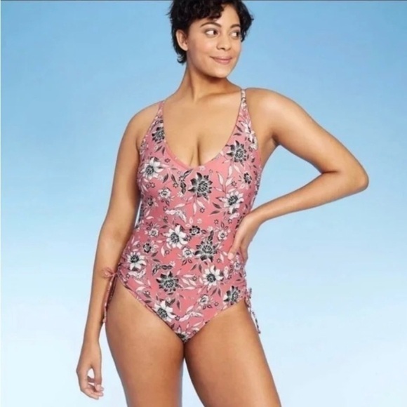 Kona Sol Pink Black Floral One Piece Swimsuit Size 20W - Picture 3 of 3